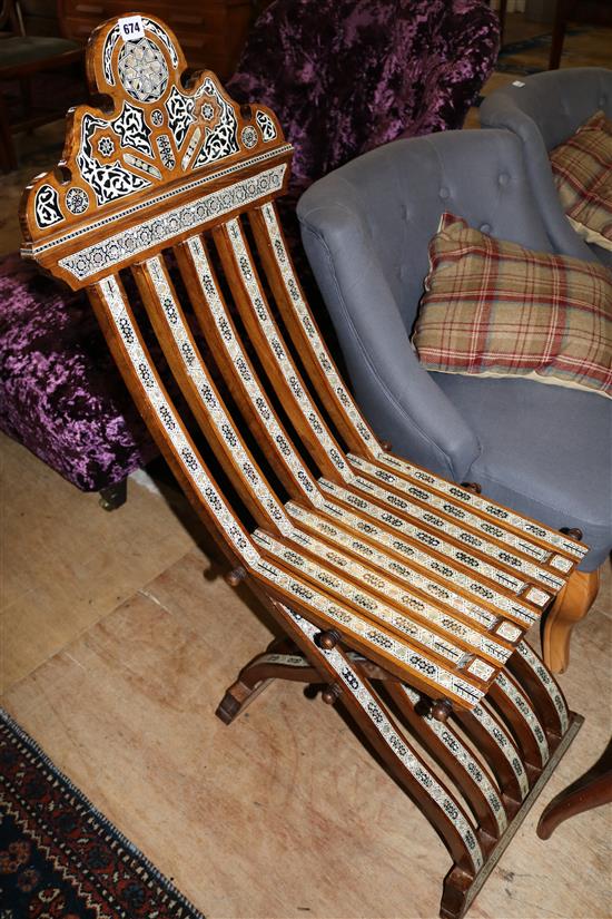 A Syrian mother of pearl and bone inlaid folding chair